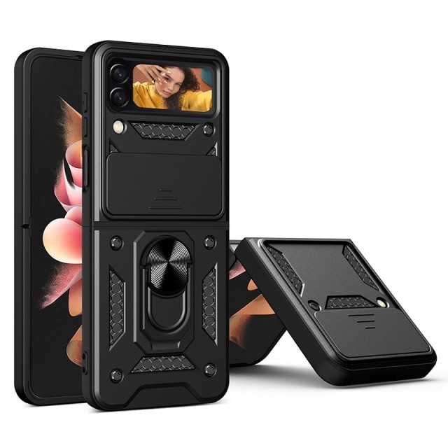 Tech-Flex TPU + PC Deksel med Ring Grep Samsung Galaxy Z Flip 4 5G svart